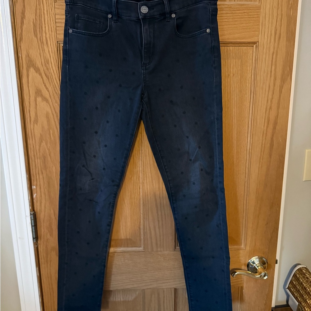 LOFT Black Skinny Jeans with Polka Dots